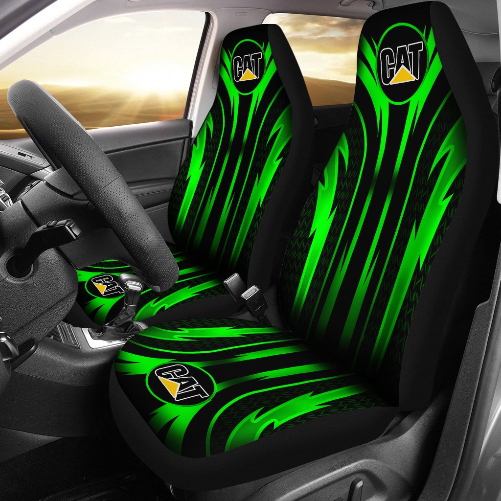 2 Front Caterpillar Seat Covers Green