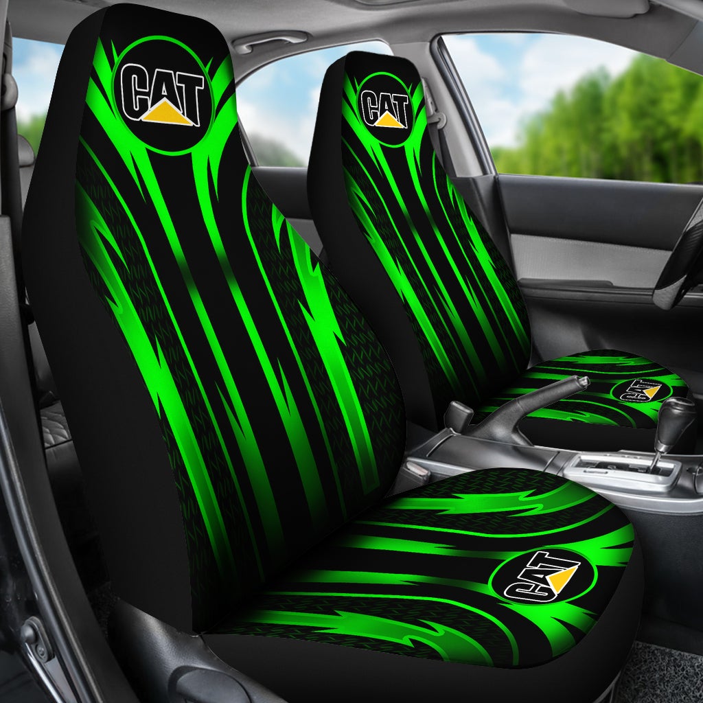 2 Front Caterpillar Seat Covers Green