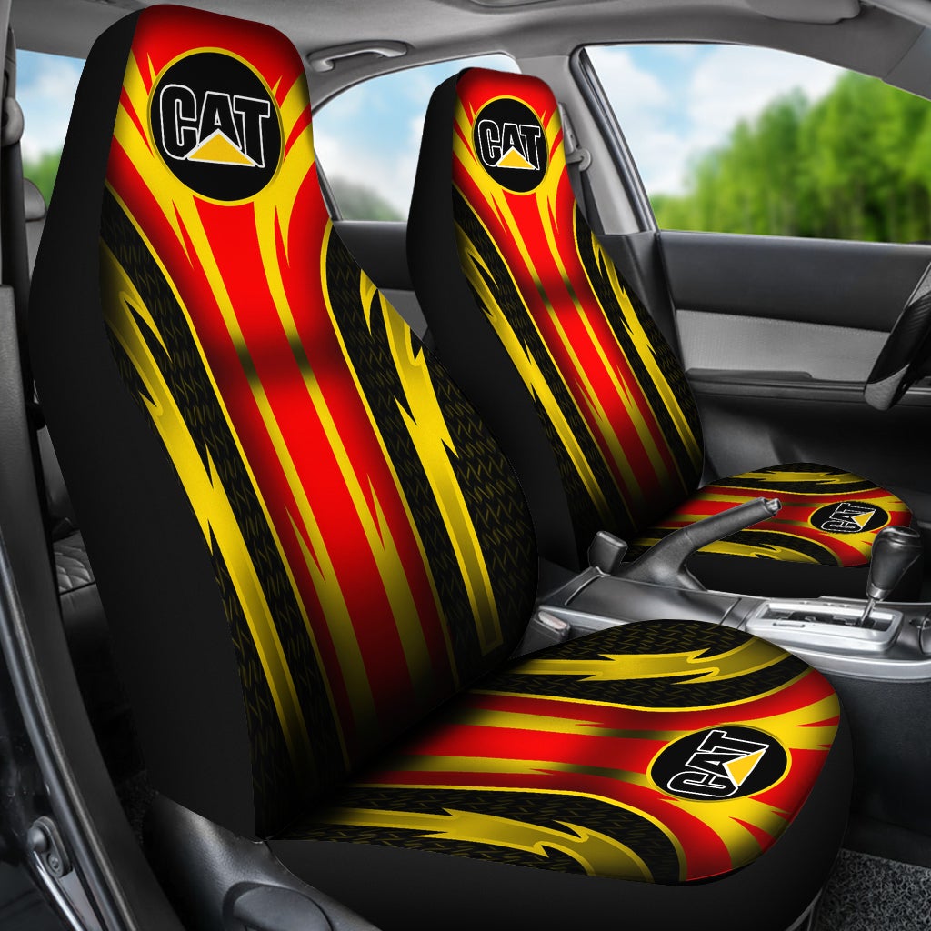 2 Front Caterpillar Seat Covers Red/Yellow