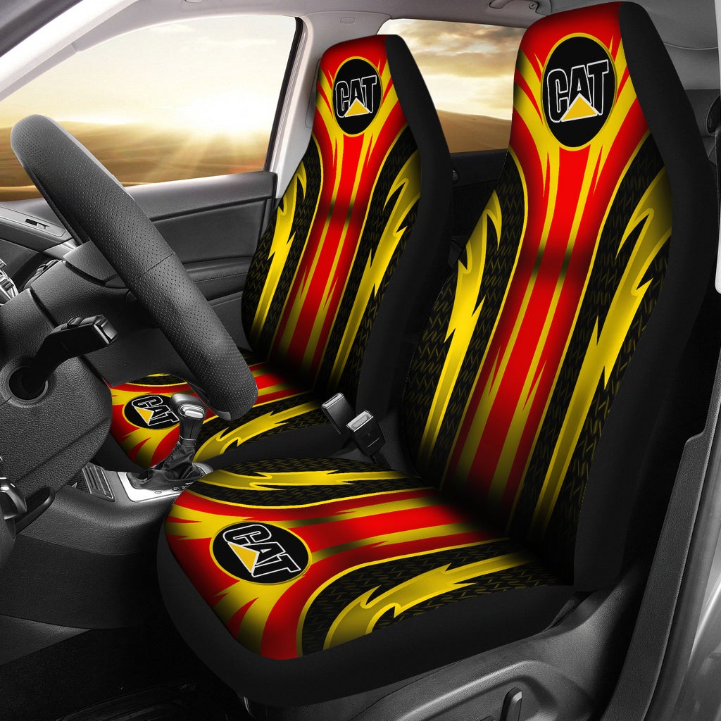 2 Front Caterpillar Seat Covers Red/Yellow