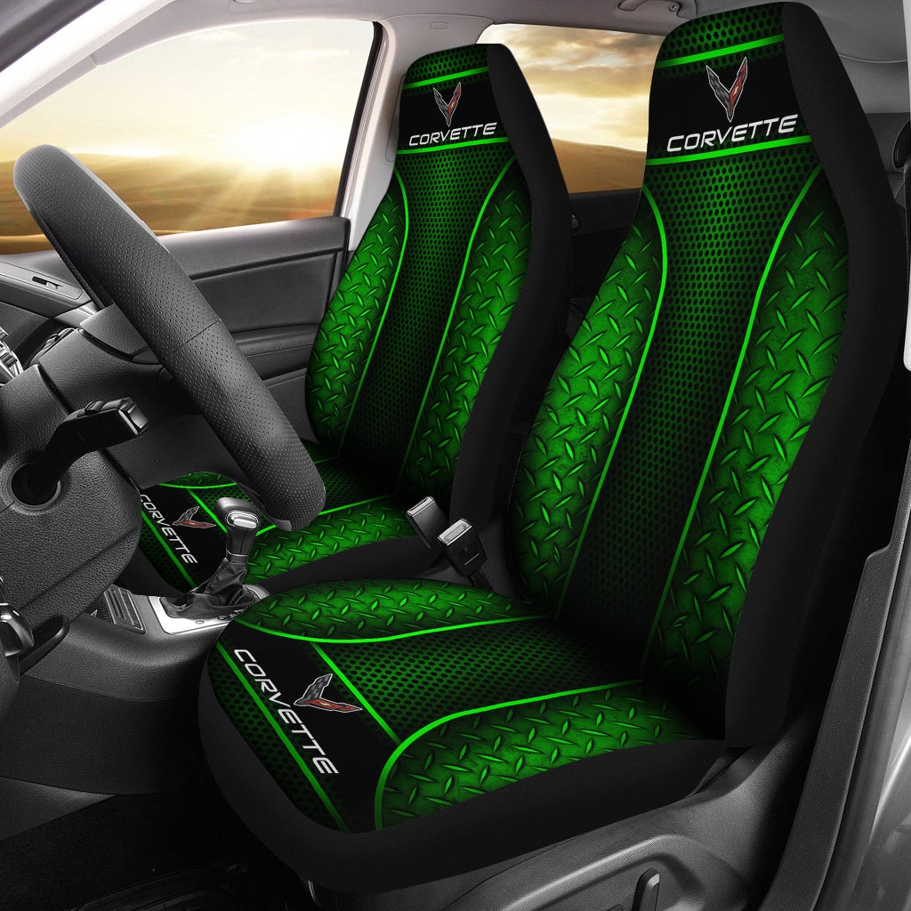 2 Front Corvette C8 Seat Covers Green