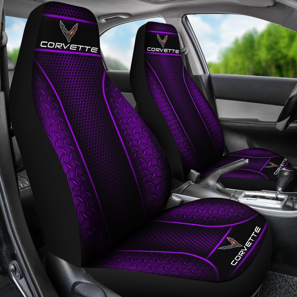 2 Front Corvette C8 Seat Covers Purple
