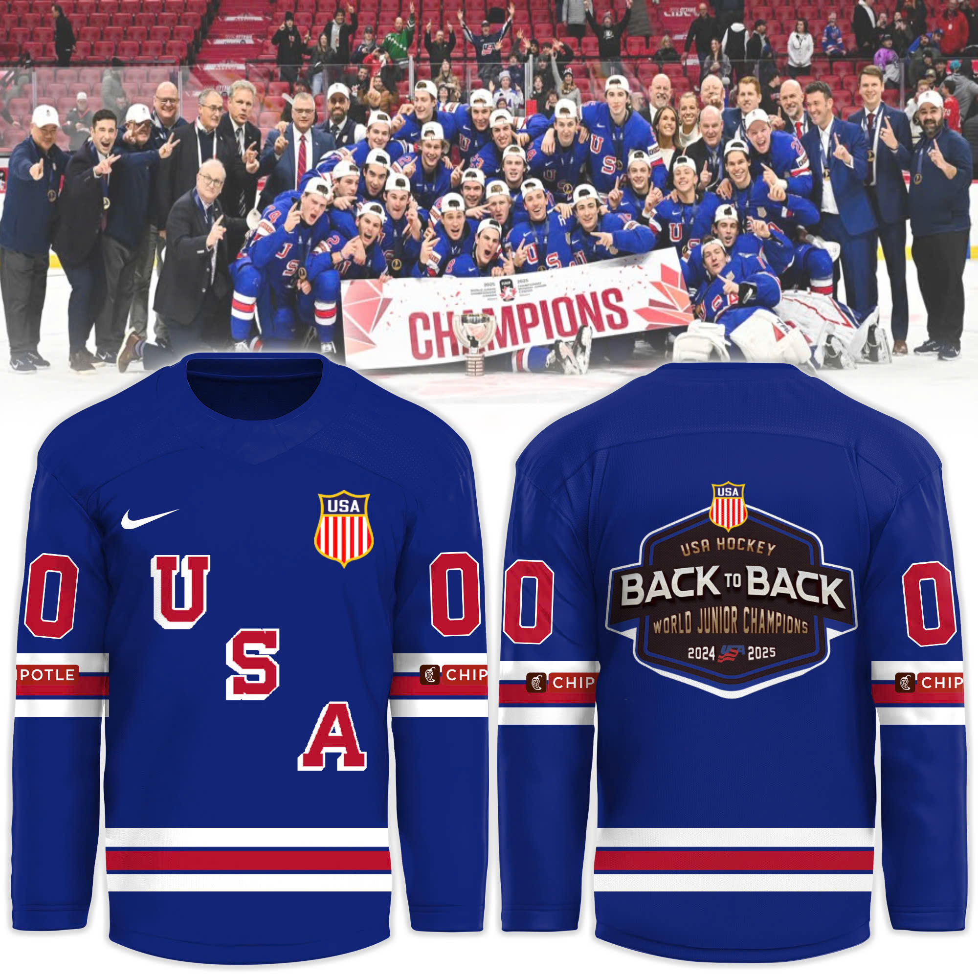 2024/2025 Back to Back World Junior Ice Hockey Champions USA