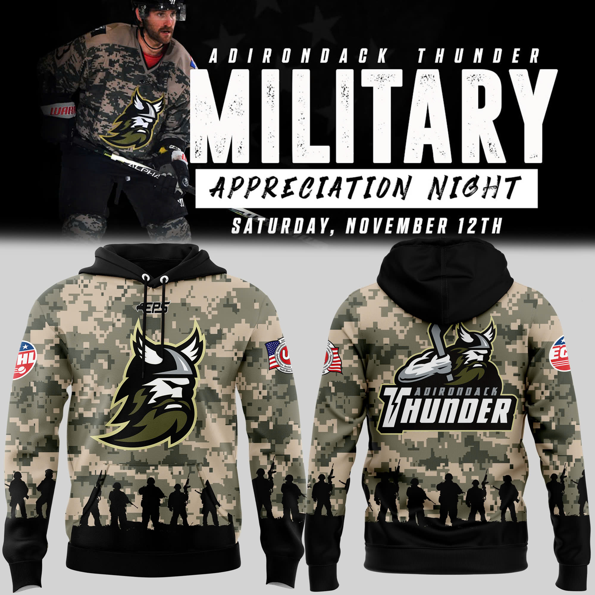 Adirondack Thunder x Military Appreciation Night Pullover Hoodie