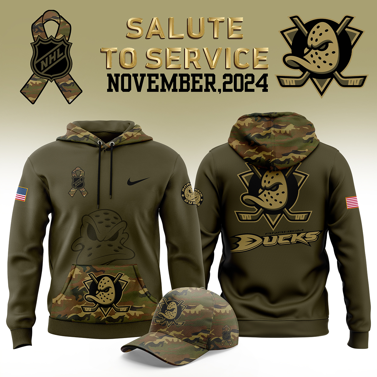 Anaheim Ducks Camo Salute to Service Club Fleece Pullover Hoodie