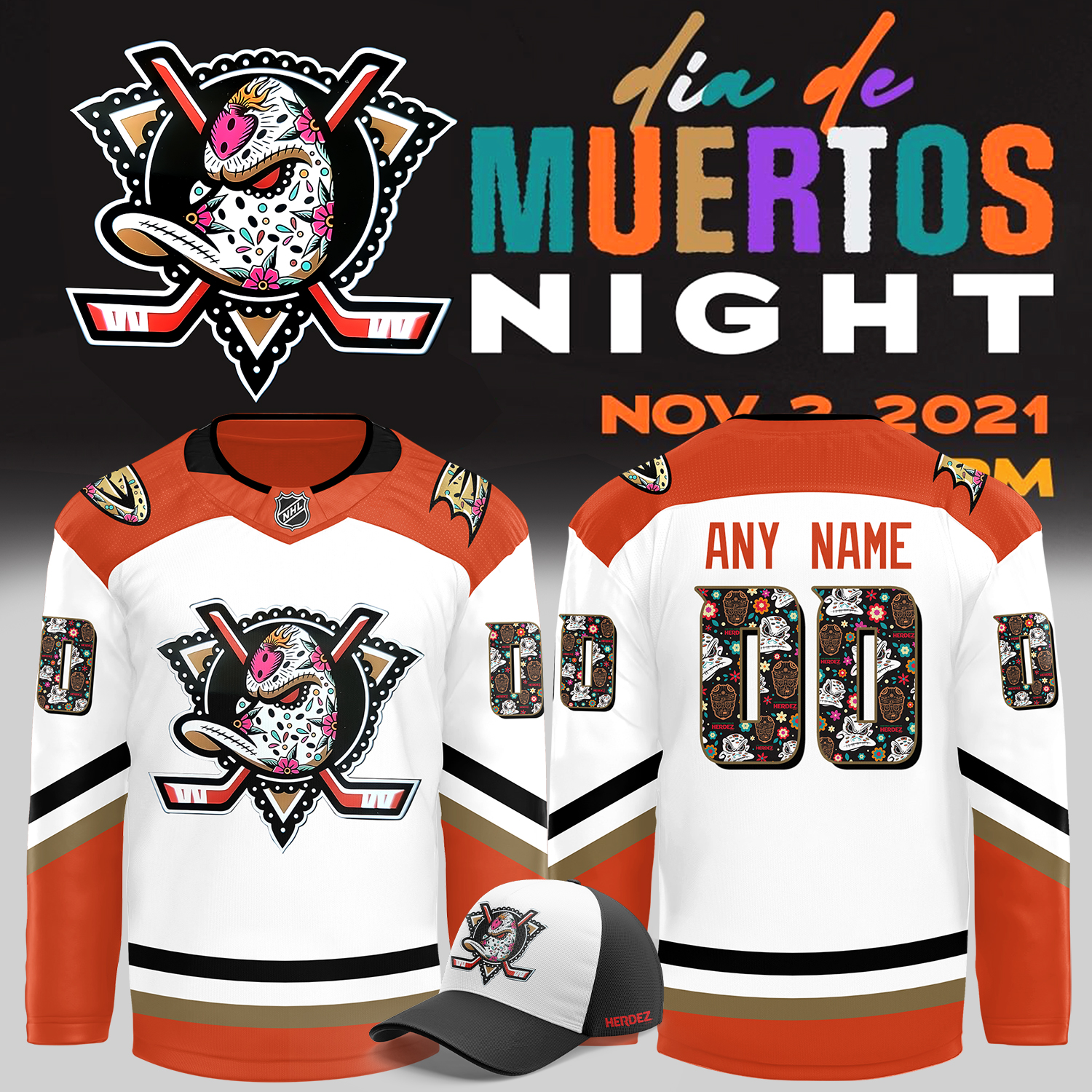 Anaheim Ducks Dia De Los Muertos Custom Jersey