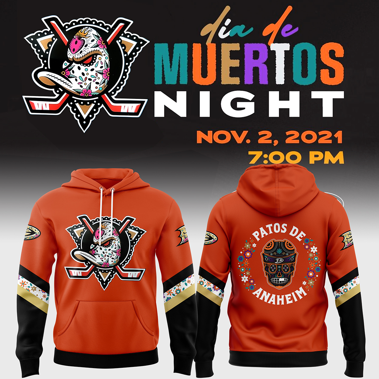 Anaheim Ducks Dia De Los Muertos Pullover Hoodie