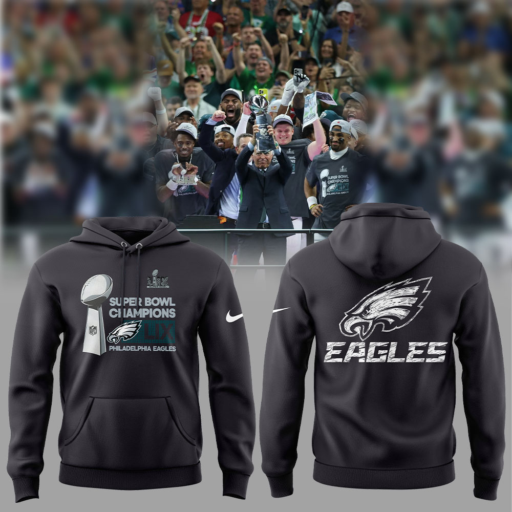 Anthracite Philadelphia Eagles Super Bowl LIX Champions Locker Room Trophy Collection Hoodie