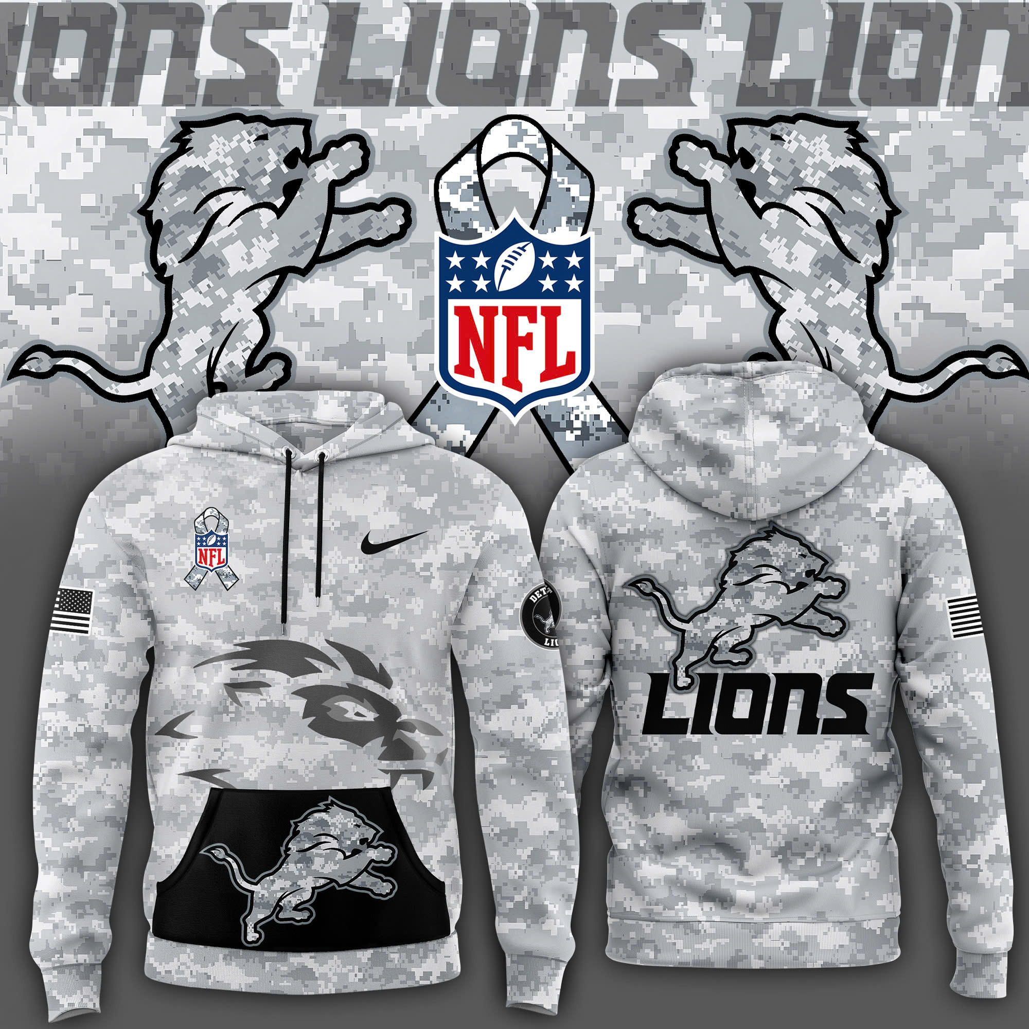 Arctic Camo Detroit Lions Salute to Service Club Fleece Pullover Hoodie