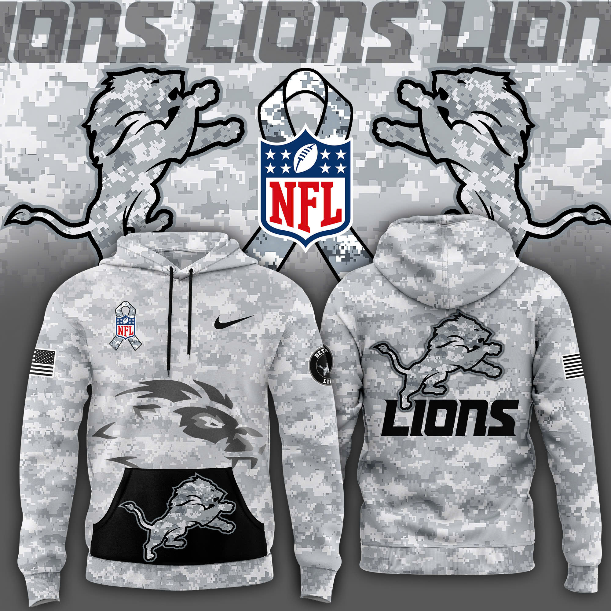 Arctic Camo Detroit Lions Salute to Service Club Fleece Pullover Hoodie