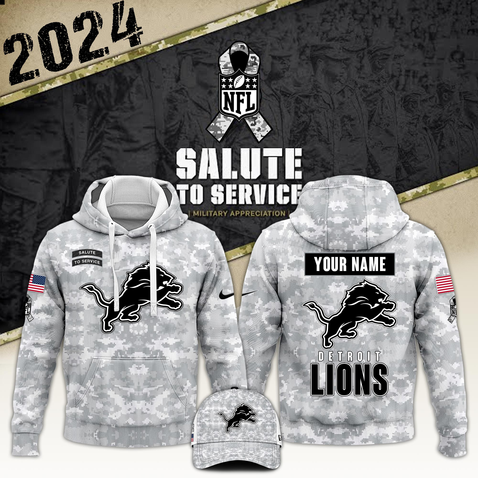 Arctic Camo Detroit Lions Salute to Service Club Hoodie Edition