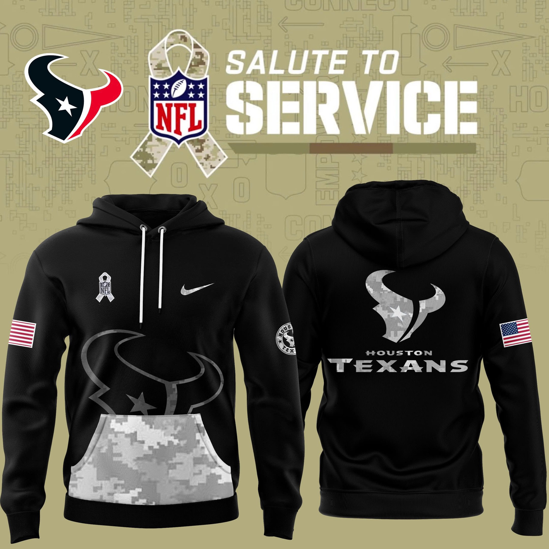 Arctic Camo Houston Texans Salute to Service Club Fleece Pullover Hoodie