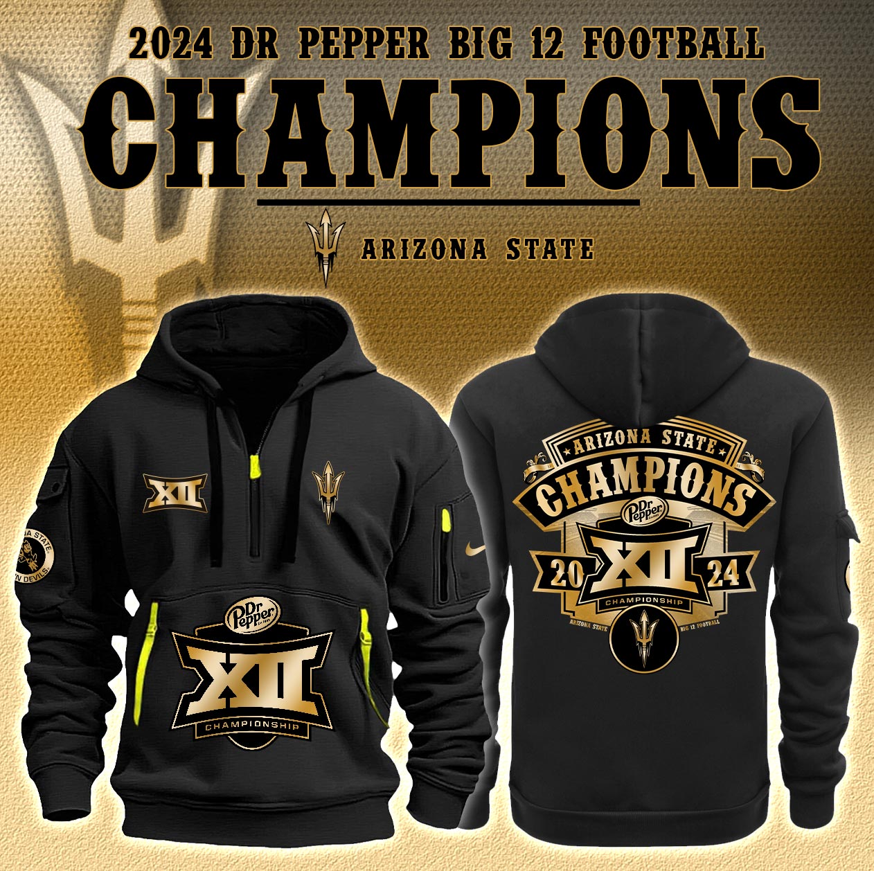 Arizona State Football Champions Big 12  New Hoodie   V2
