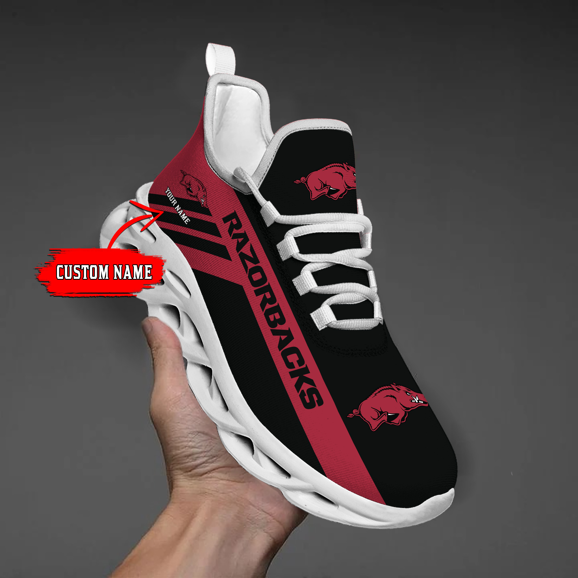 Arkansas Razorbacks Custom Name  PERSONALIZED MAX SOUL SHOES  DS004