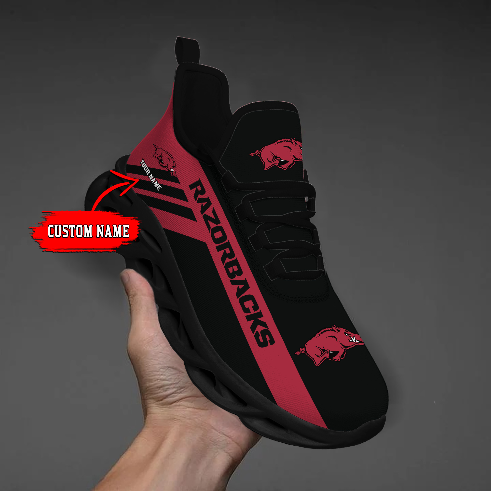 Arkansas Razorbacks Custom Name PERSONALIZED MAX SOUL SHOES DS004