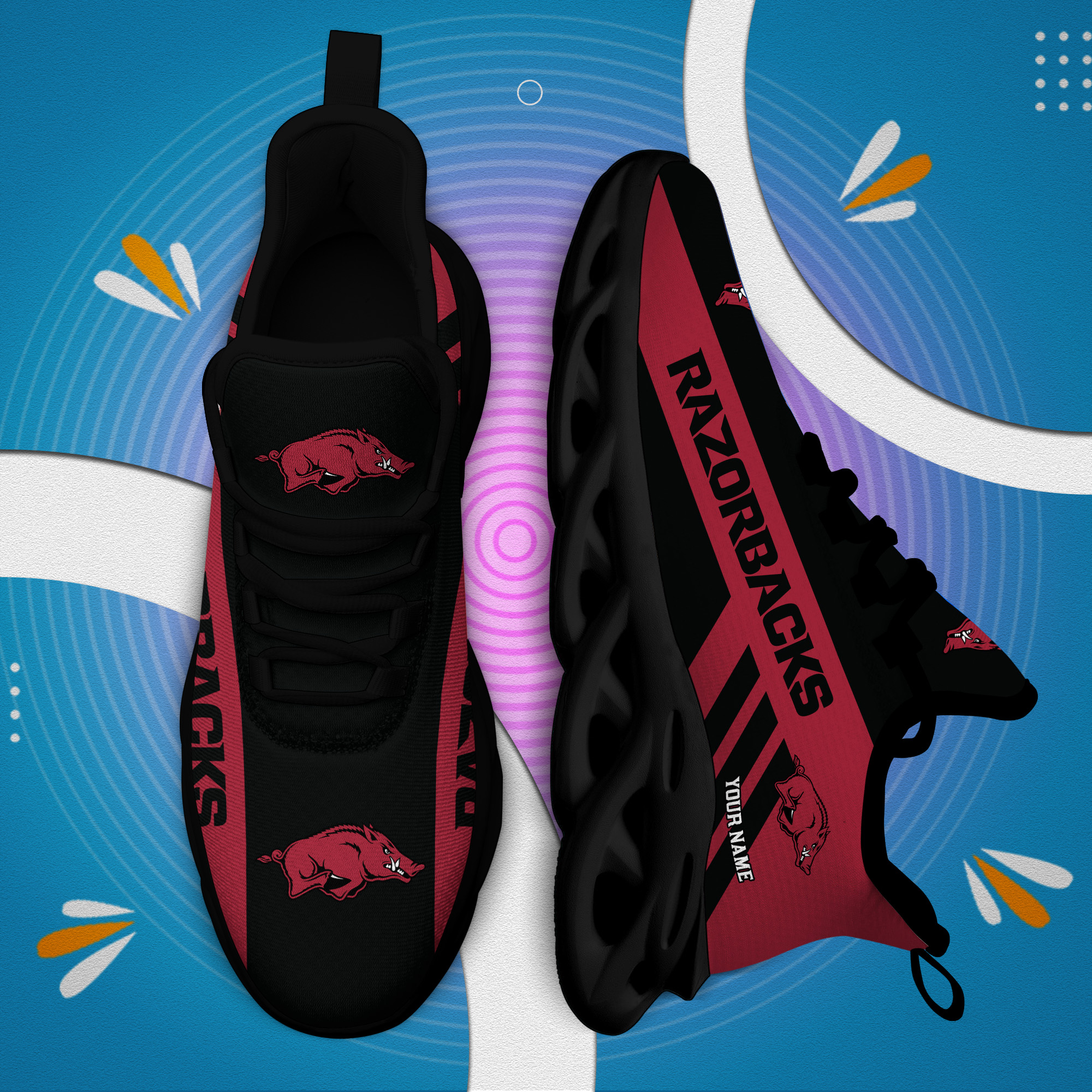 Arkansas Razorbacks Custom Name PERSONALIZED MAX SOUL SHOES DS004