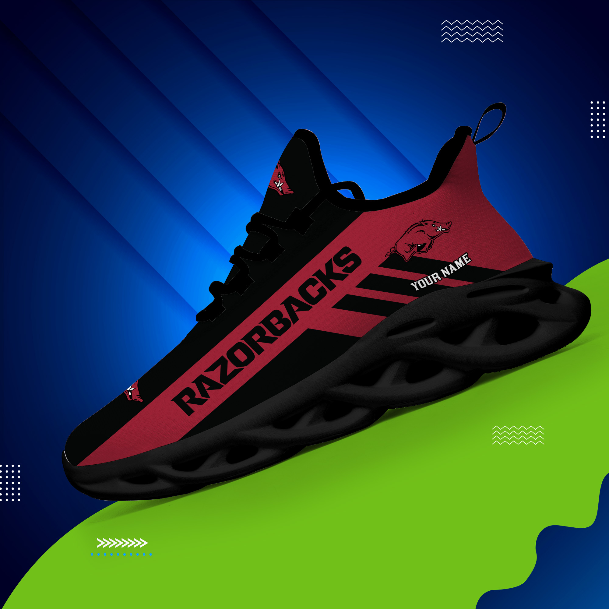 Arkansas Razorbacks Custom Name PERSONALIZED MAX SOUL SHOES DS004