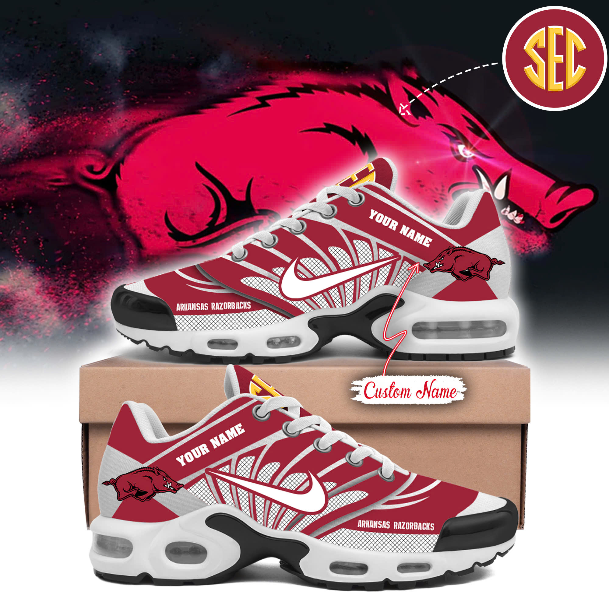 Arkansas Razorbacks Custom Sport Shoes V2