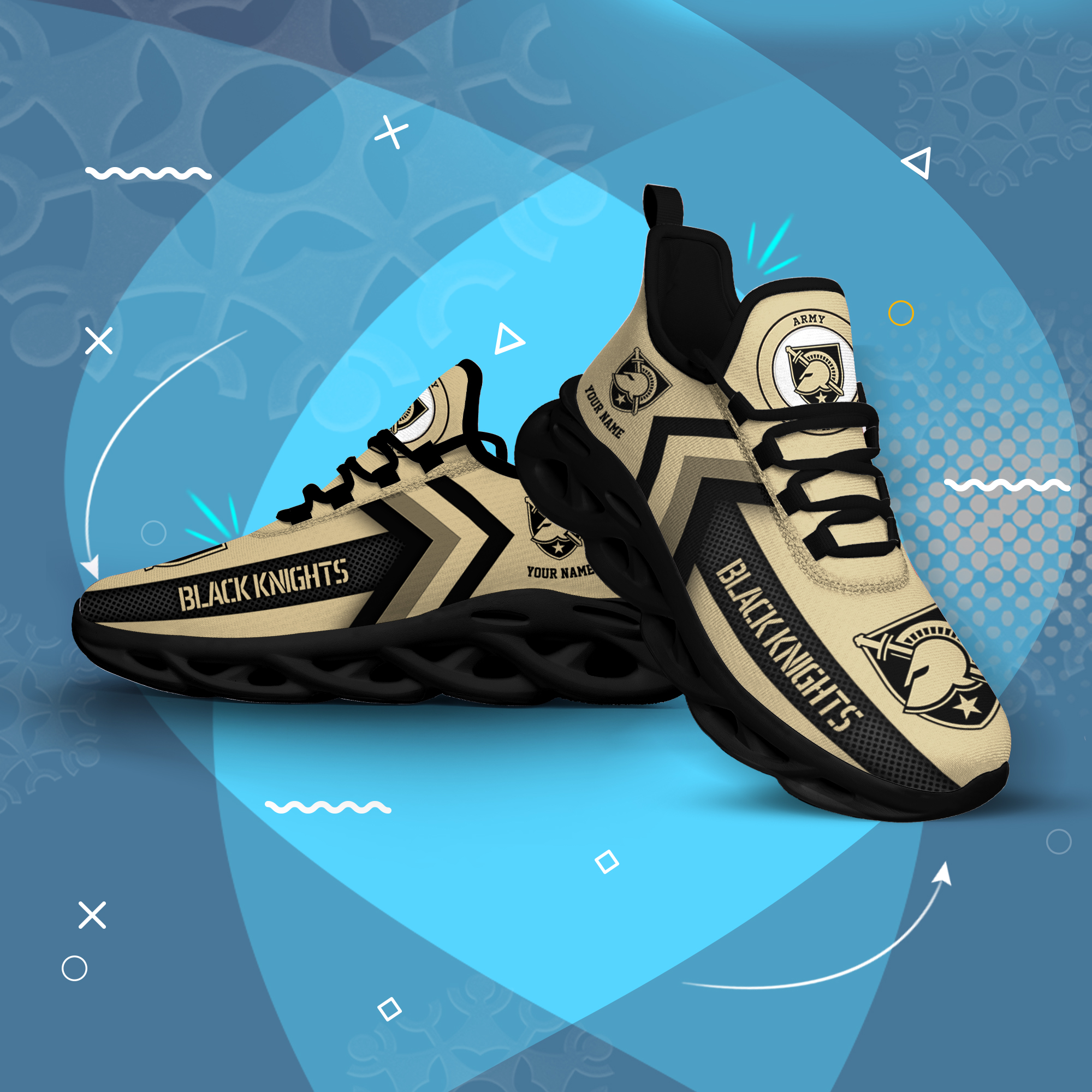 Army Black Knights Personalized Custom Name Max Soul Shoes DS003