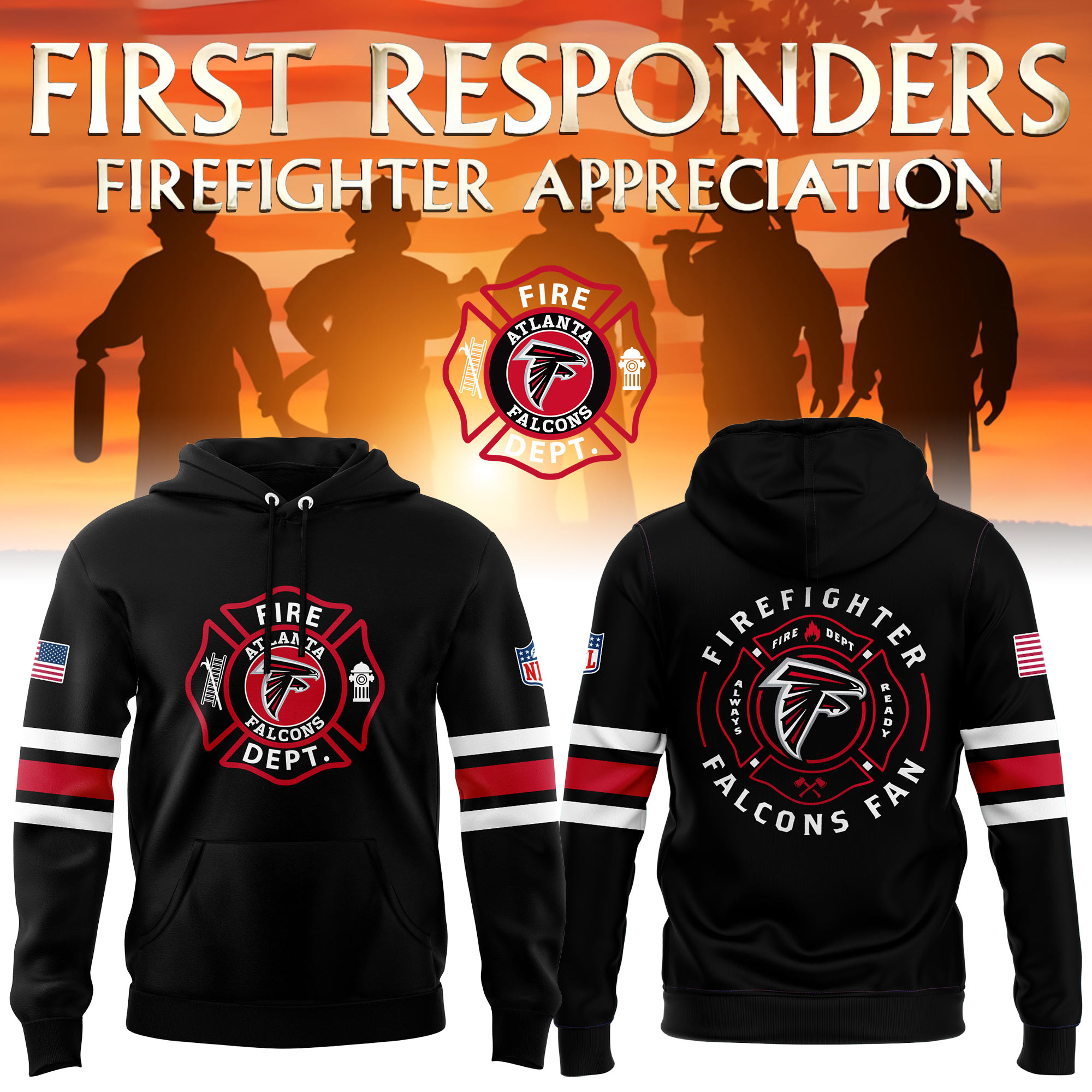 Atlanta Falcons x Firefighter Appreciation Night Black Pullover Hoodie