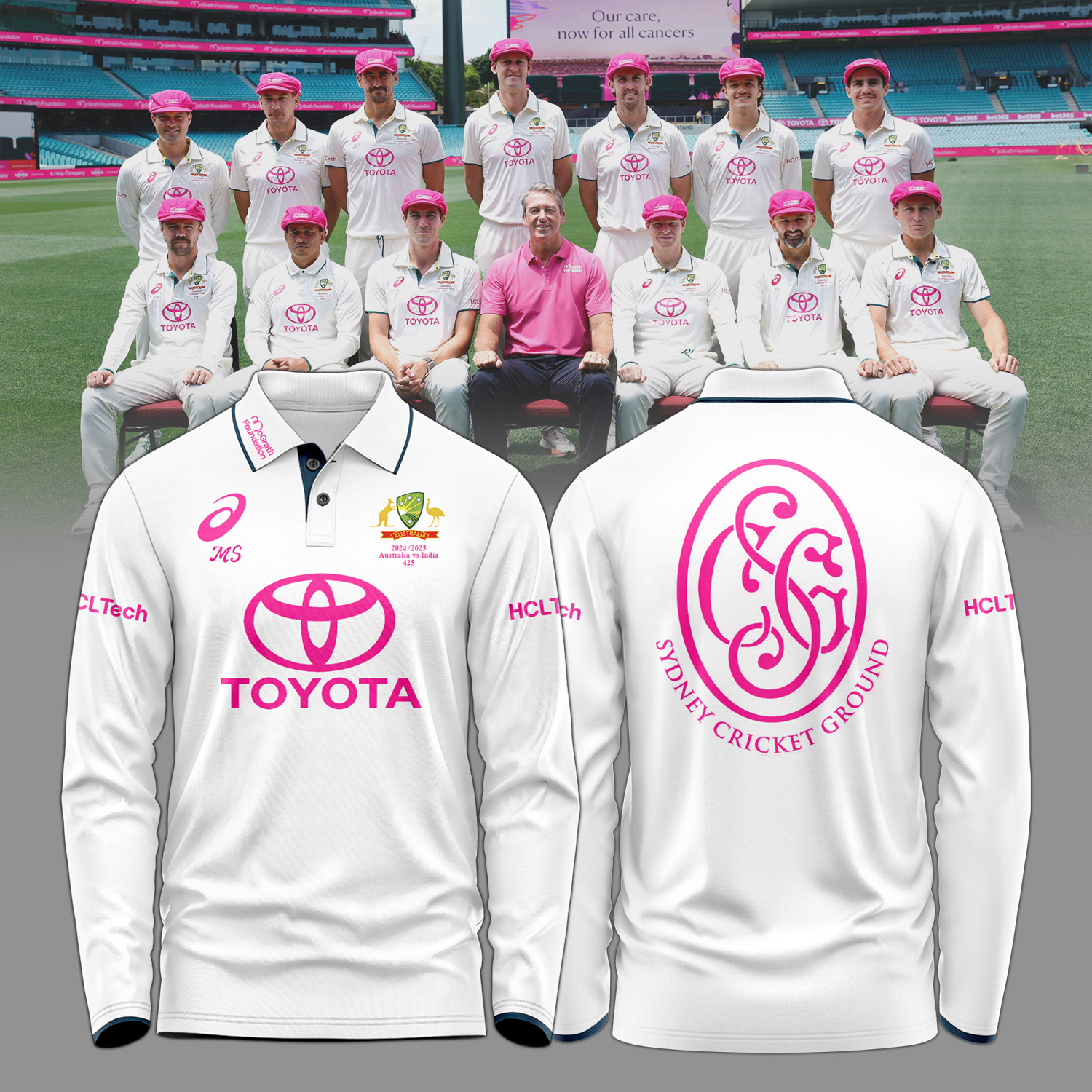 Australia National Cricket Pink Test Longsleeve Polo