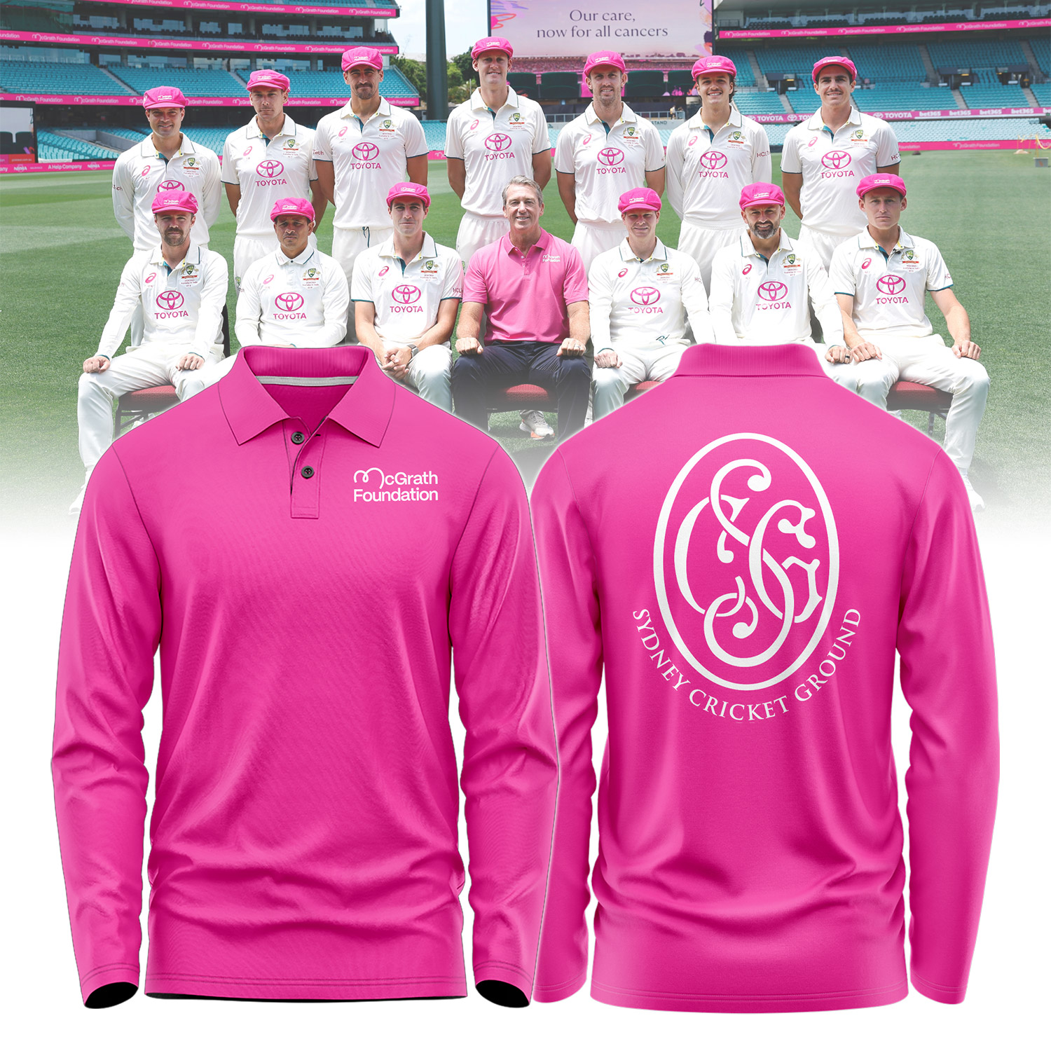 Australia National Cricket Pink Test Longsleeve Polo Pink Color