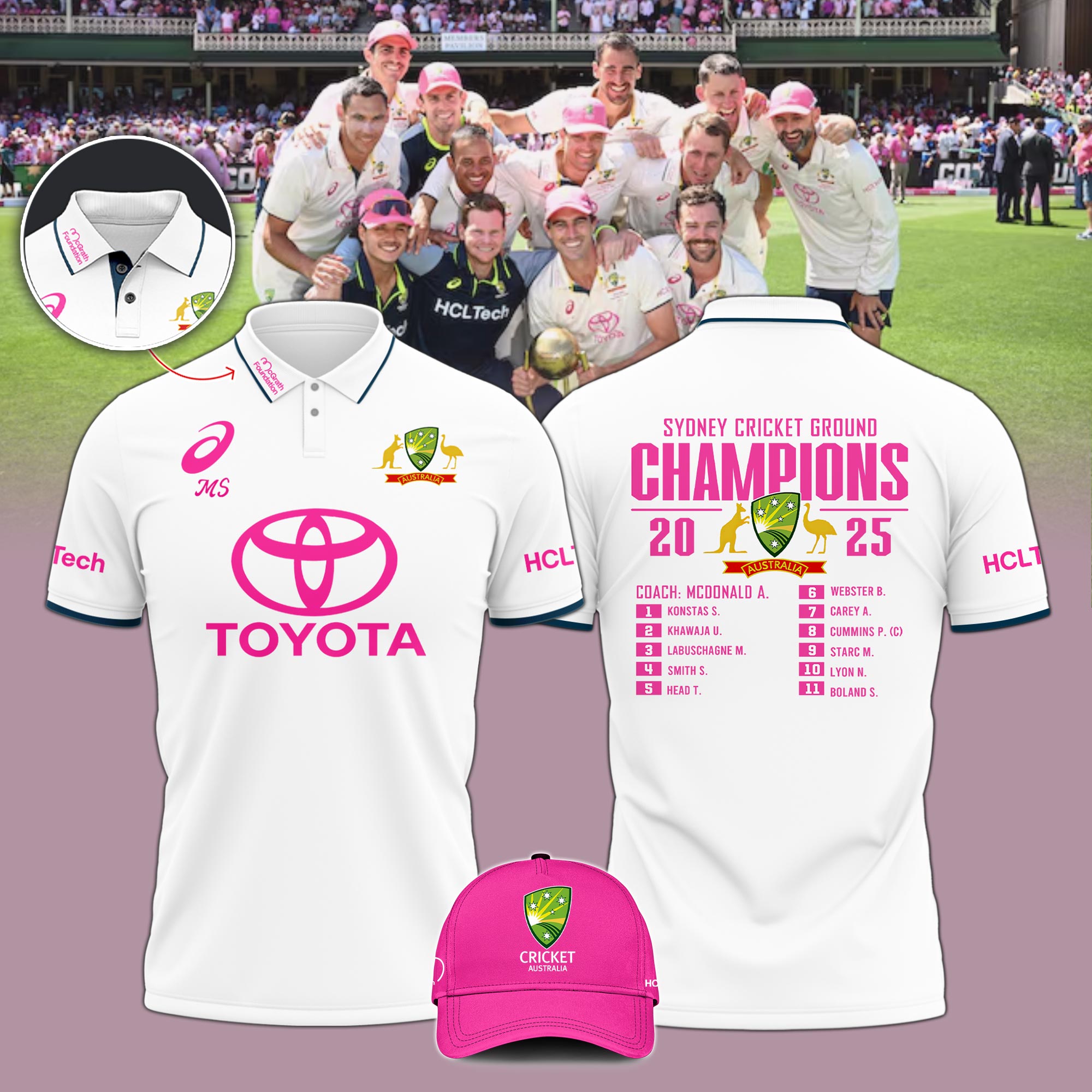 Australia National Cricket Pink Test Polo Champion