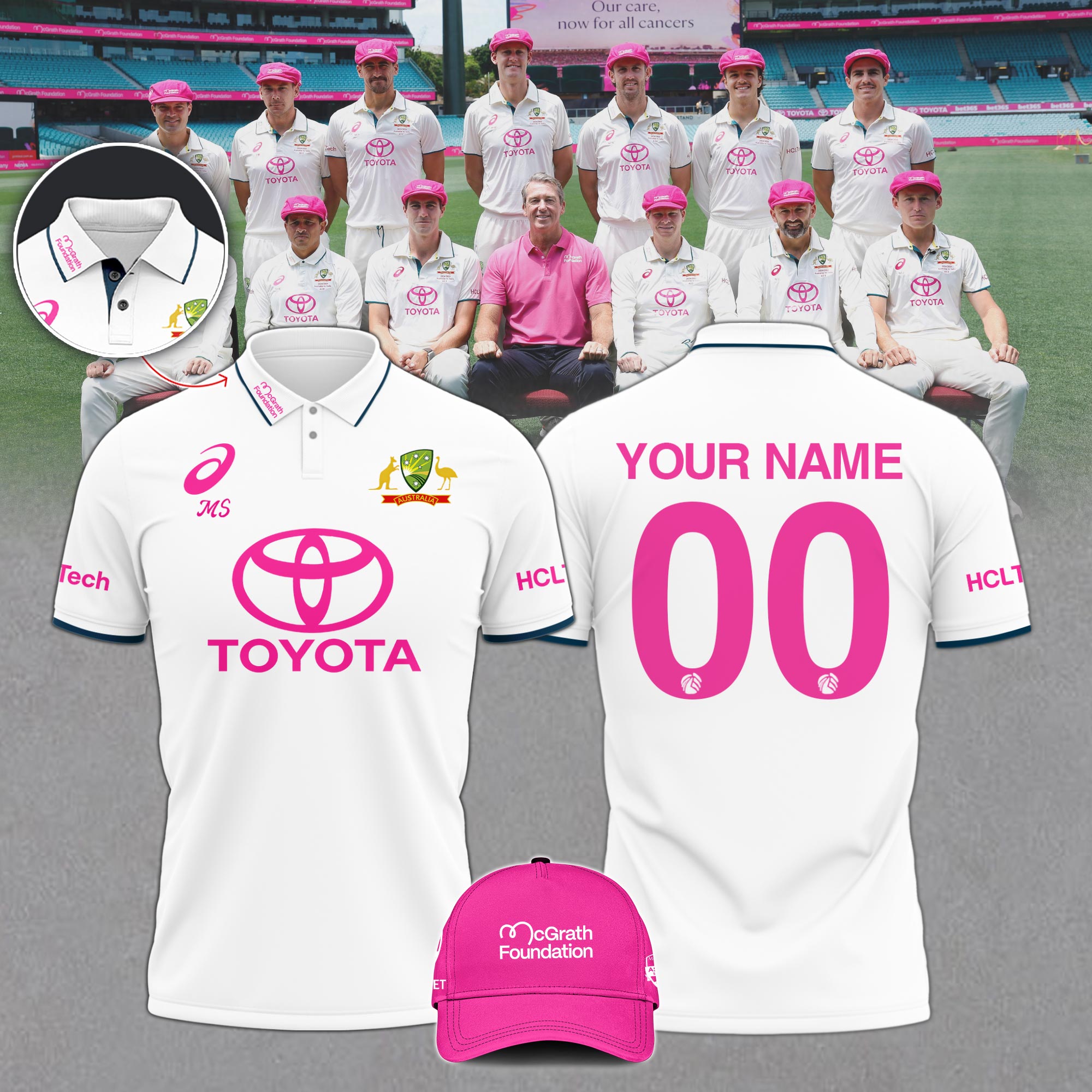 Australia National Cricket Pink Test Polo Custom Name & Number #2