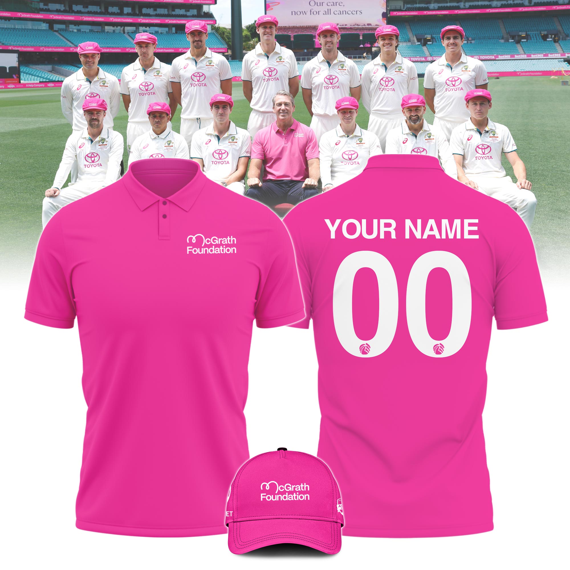 Australia National Cricket Pink Test Polo Pink Color Custom Name & Number