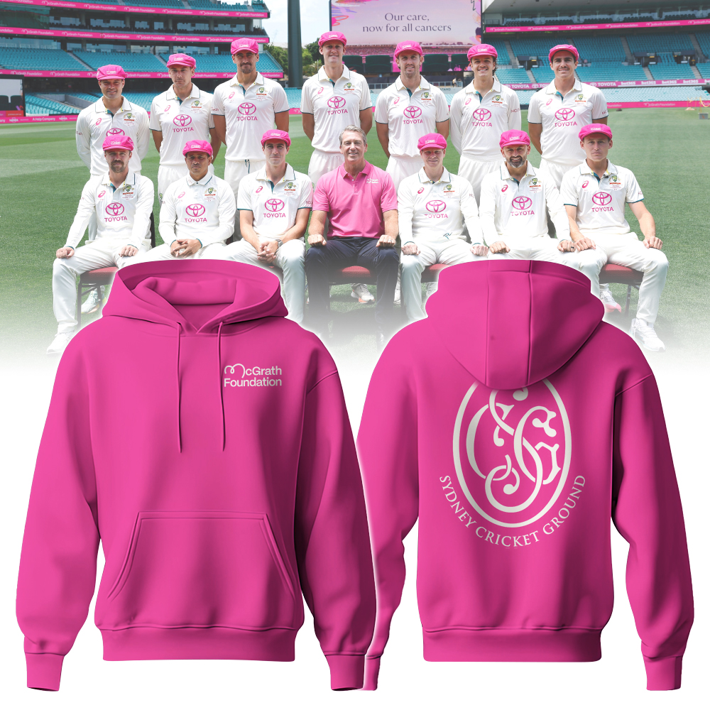 Australian Team in Pink Jersey with Glenn McGrath Hoodie Editions Limied V2