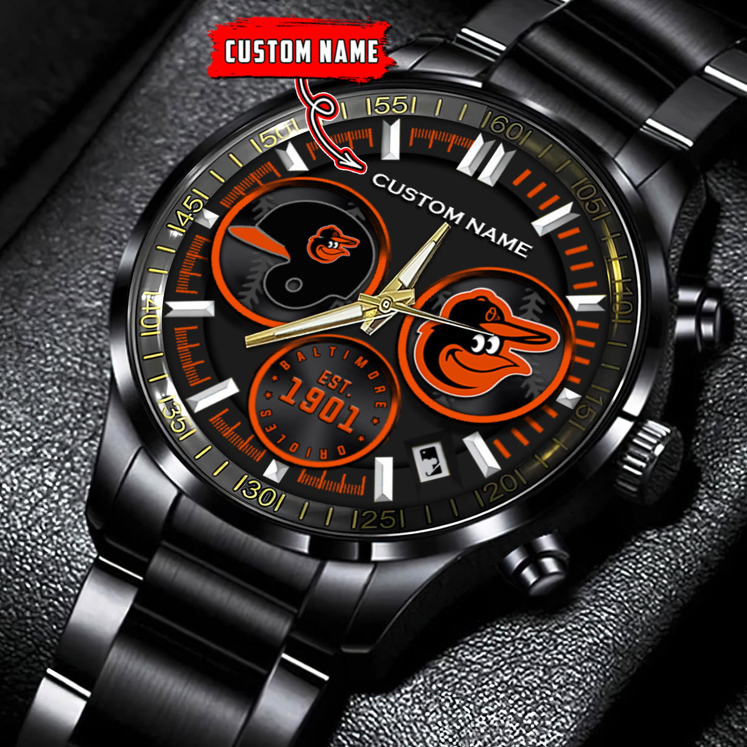 Baltimore Orioles Ã¢â‚¬â€œ Black Stainless Steel Watch
