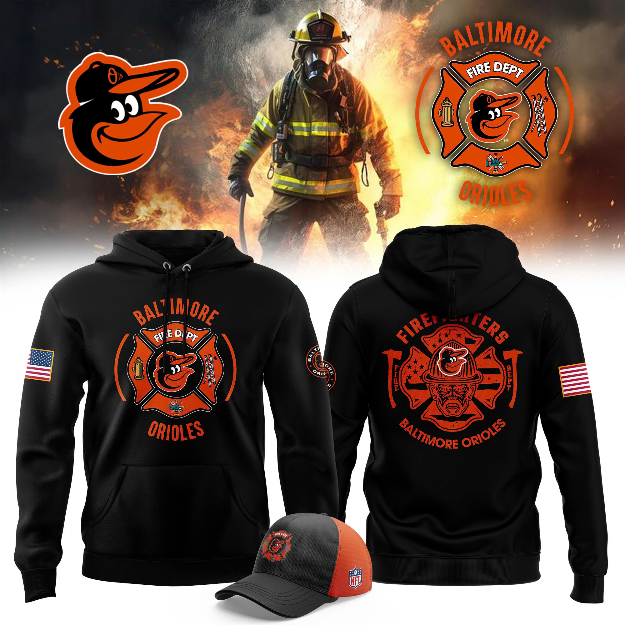 Baltimore Orioles x Firefighter Appreciation Night Premium Pullover Hoodie