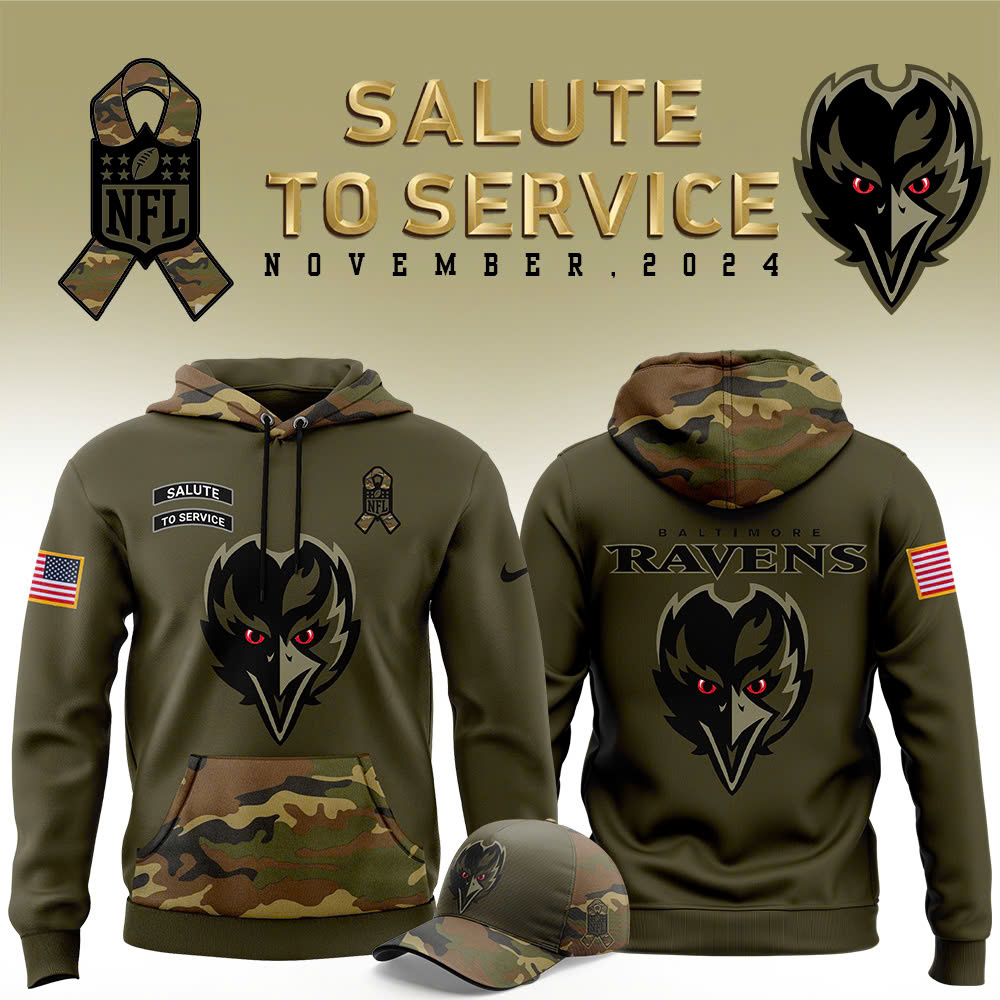 Baltimore Ravens Camo Salute to Service Club Fleece Pullover Hoodie