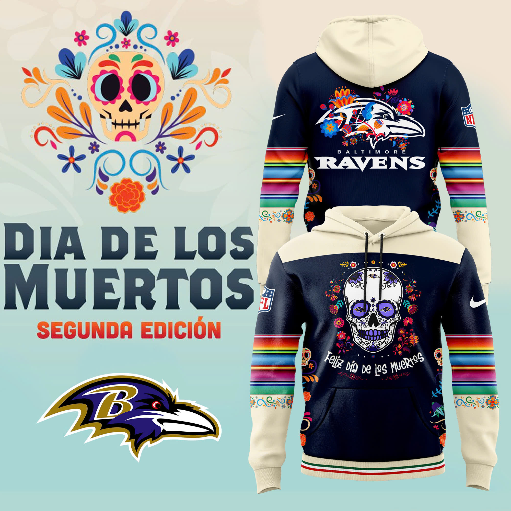 Baltimore Ravens Dia De Los Muertos Premium Pullover Hoodie
