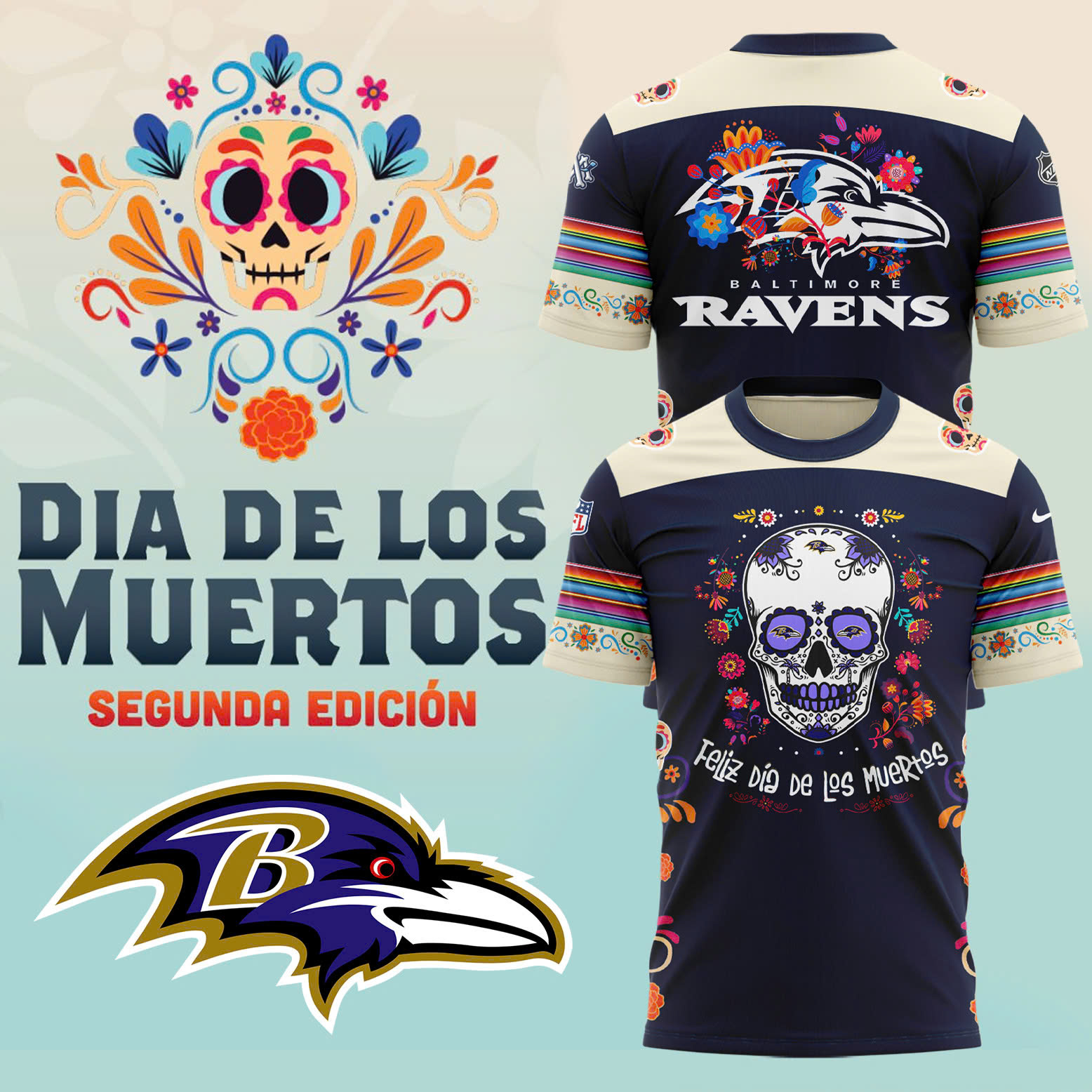 Baltimore Ravens Dia De Los Muertos Premium Tee