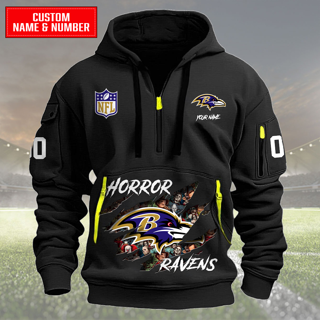 Baltimore Ravens Halloween Horror Collection Personalize Quarter Zip Hoodie AZCAQZH000017