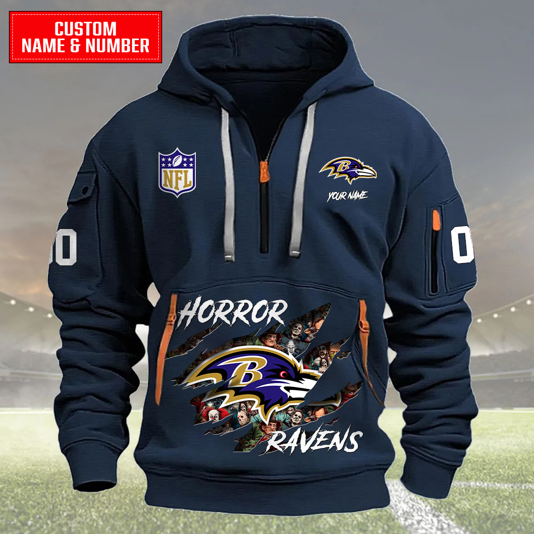 Baltimore Ravens Halloween Horror Collection Personalize Quarter Zip Hoodie AZCAQZH000017