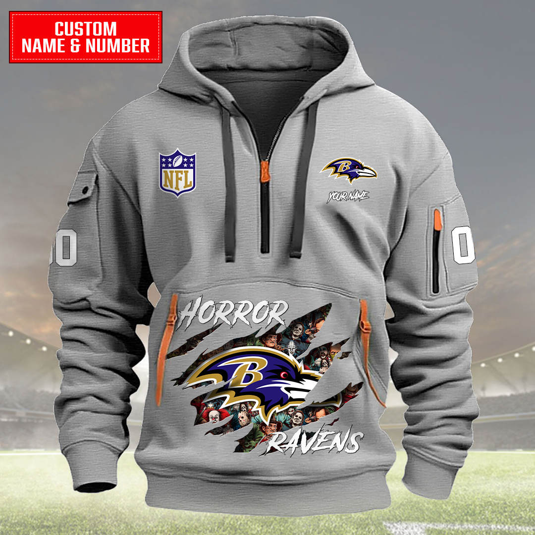 Baltimore Ravens Halloween Horror Collection Personalize Quarter Zip Hoodie AZCAQZH000017