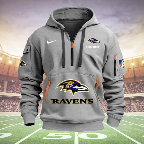 Baltimore Ravens New Personalized Quarter Zip Hoodie AZBTQZH000022