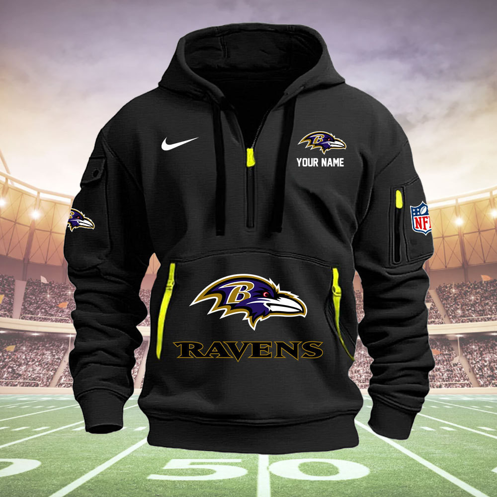 Baltimore Ravens New Personalized Quarter Zip Hoodie AZBTQZH000022