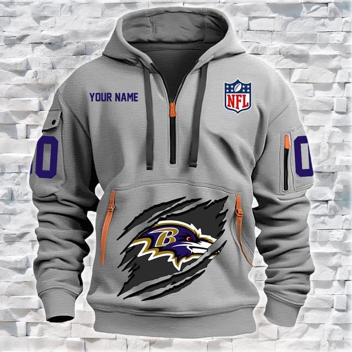 Baltimore Ravens New Personalized Quarter Zip Hoodie AZBTQZH000073