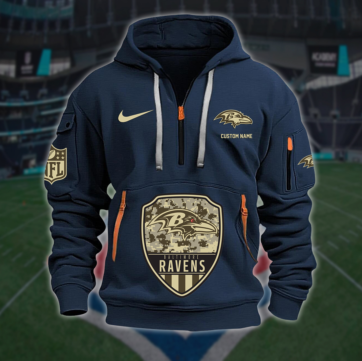 Baltimore Ravens New Personalized Quarter Zip Hoodie AZBTQZH000190