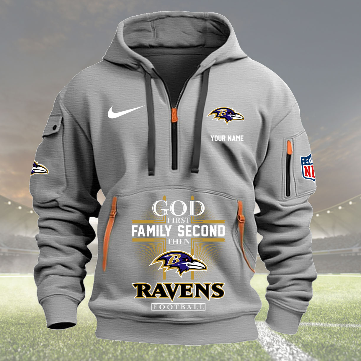 Baltimore Ravens Personalized Quarter Zip Hoodie New Collection AZBTQZH000243