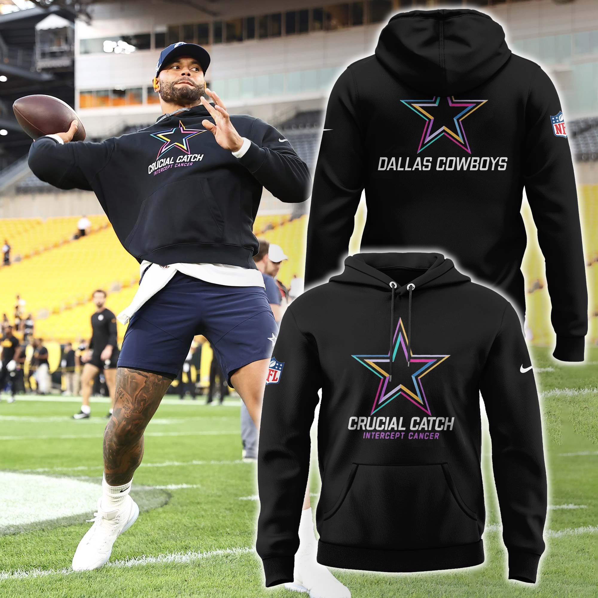 Black Dallas Cowboys  Crucial Catch Club Pullover Hoodie