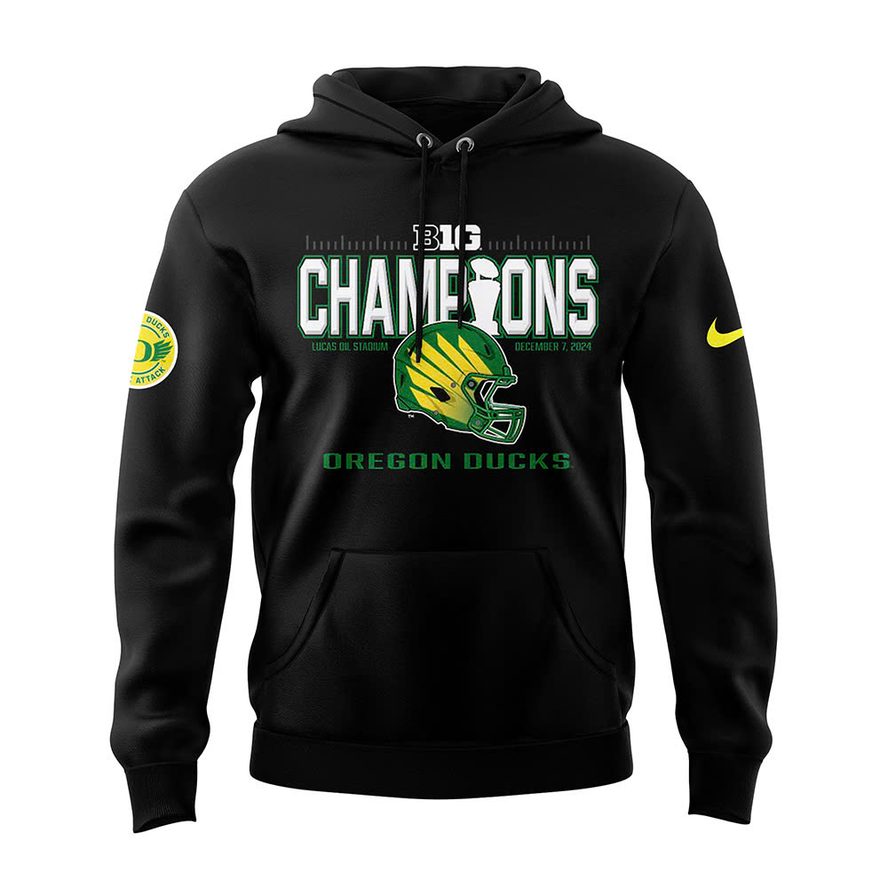 Blue 84 Black Oregon Ducks Big Ten Football Conference Champions Locker Room Pullover Hoodie V2