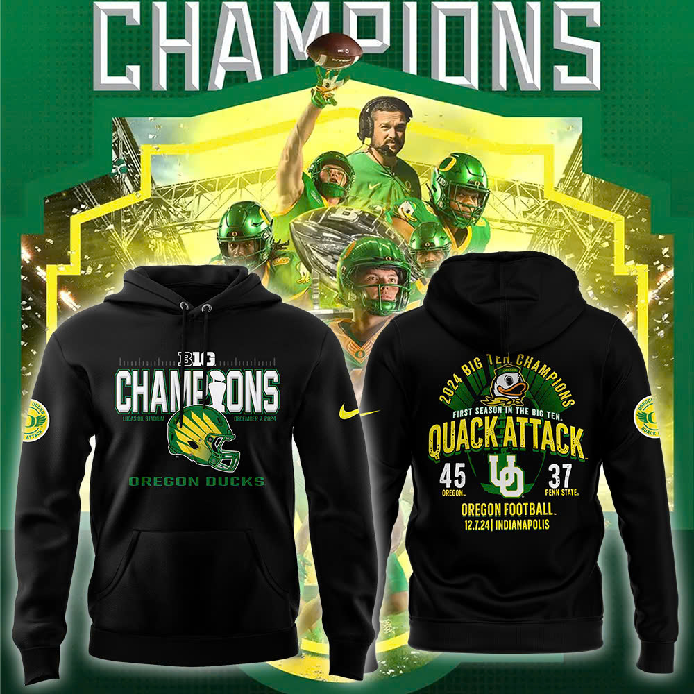 Blue 84 Black Oregon Ducks Big Ten Football Conference Champions Locker Room Pullover Hoodie V2