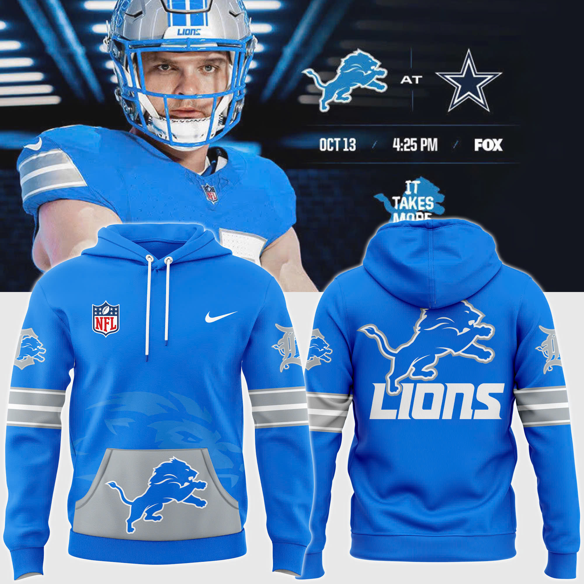 Blue Detroit Lions New Hoodie