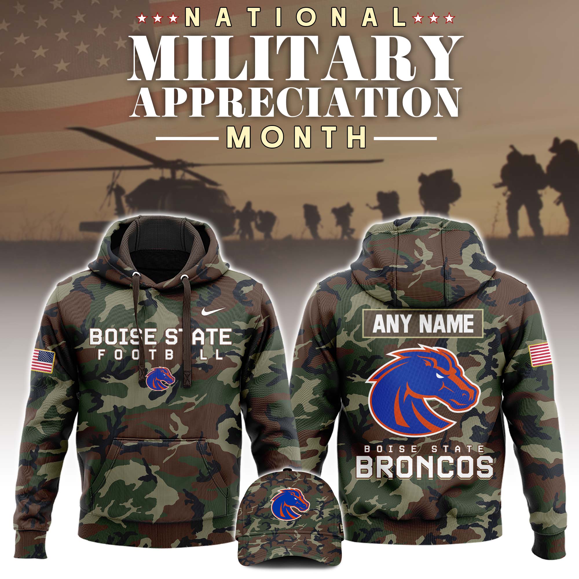 Boise State Military Appreciation Club Fleece Pullover Hoodie Camo