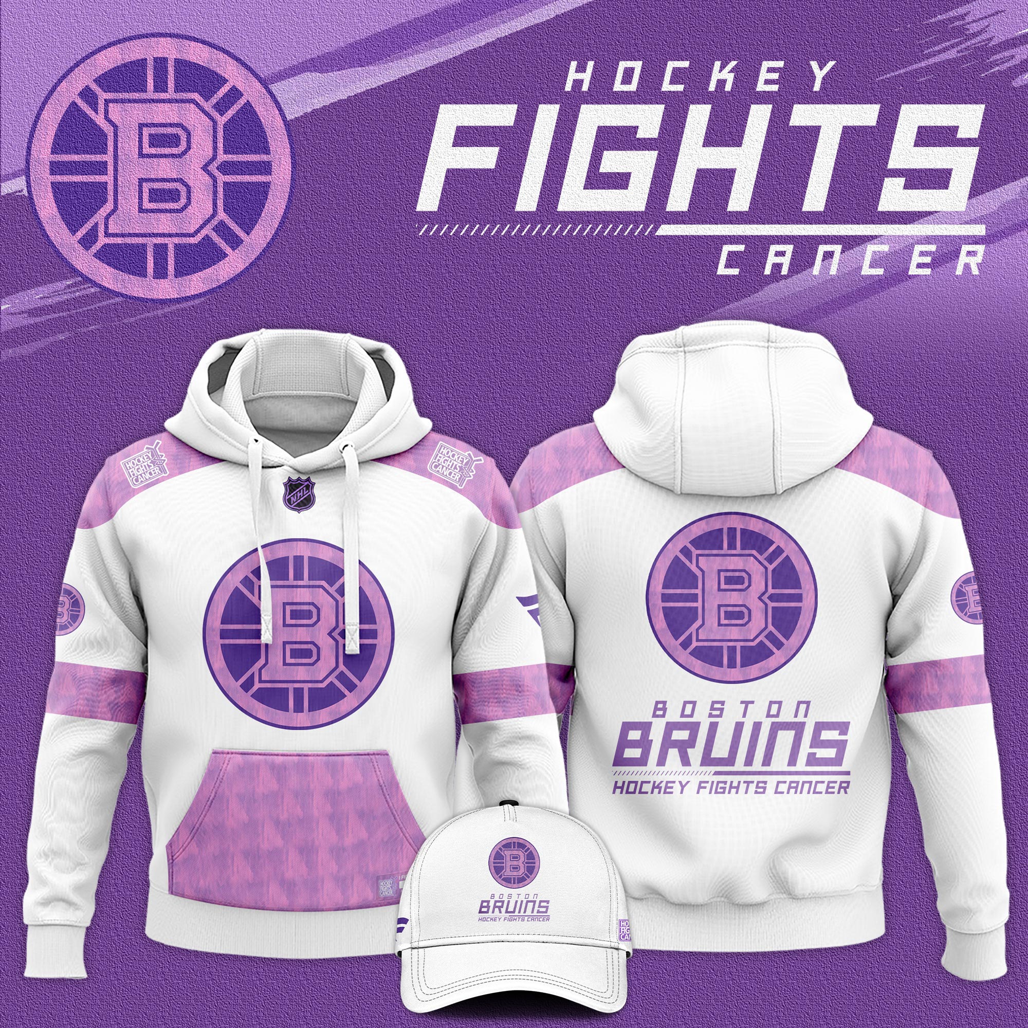 Boston Bruins Hockey Fights Cancer Hoodie #1