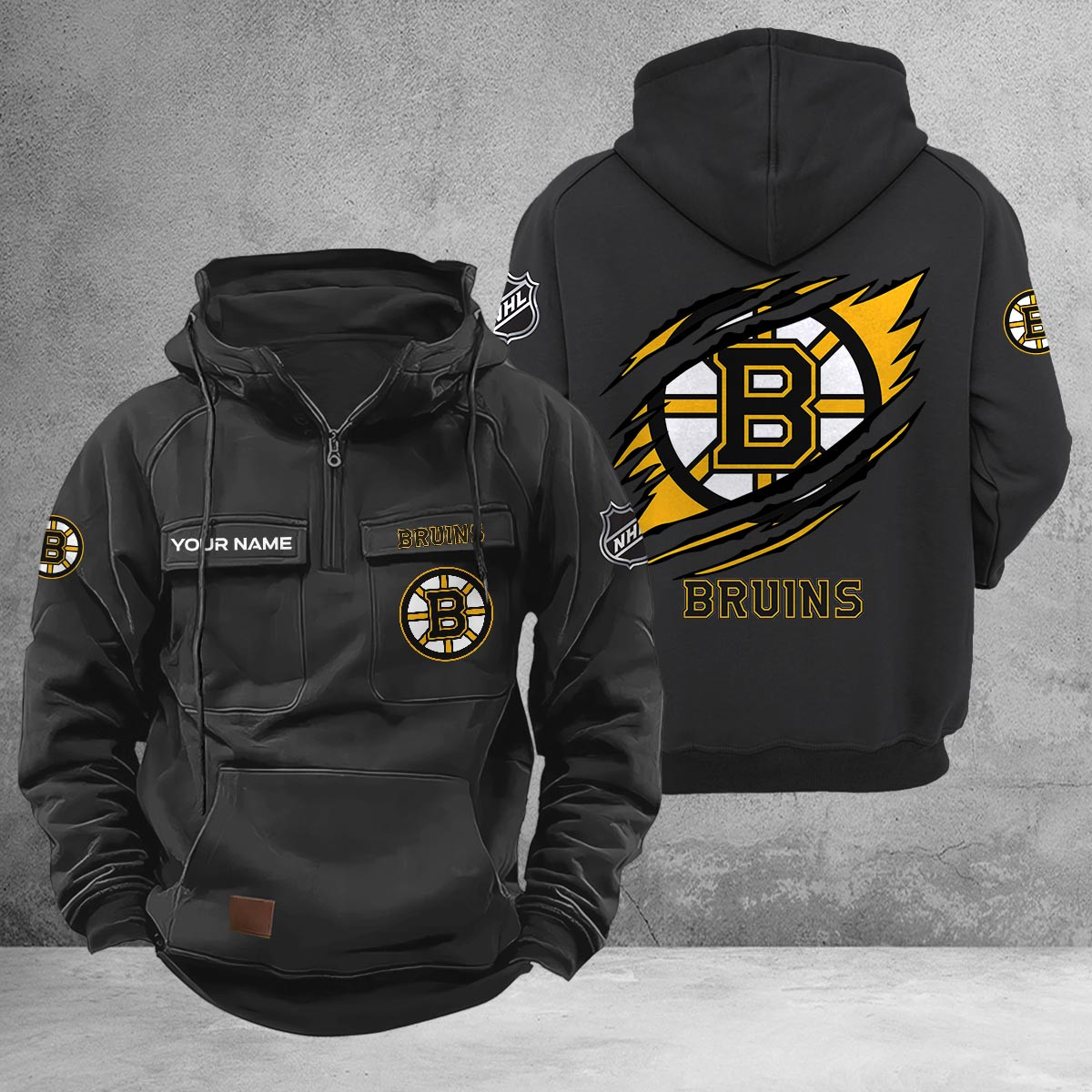 Boston Bruins Multi-Pockets Zip-Up Hoodie